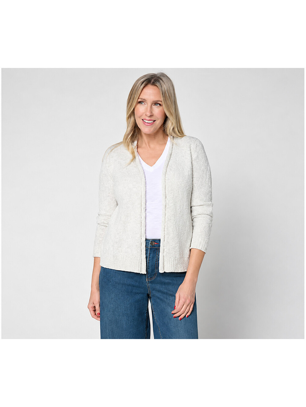 Belle by Kim Gravel Cotton Blend Sweater Slub Cropped Cardigan Sea Salt, Large
